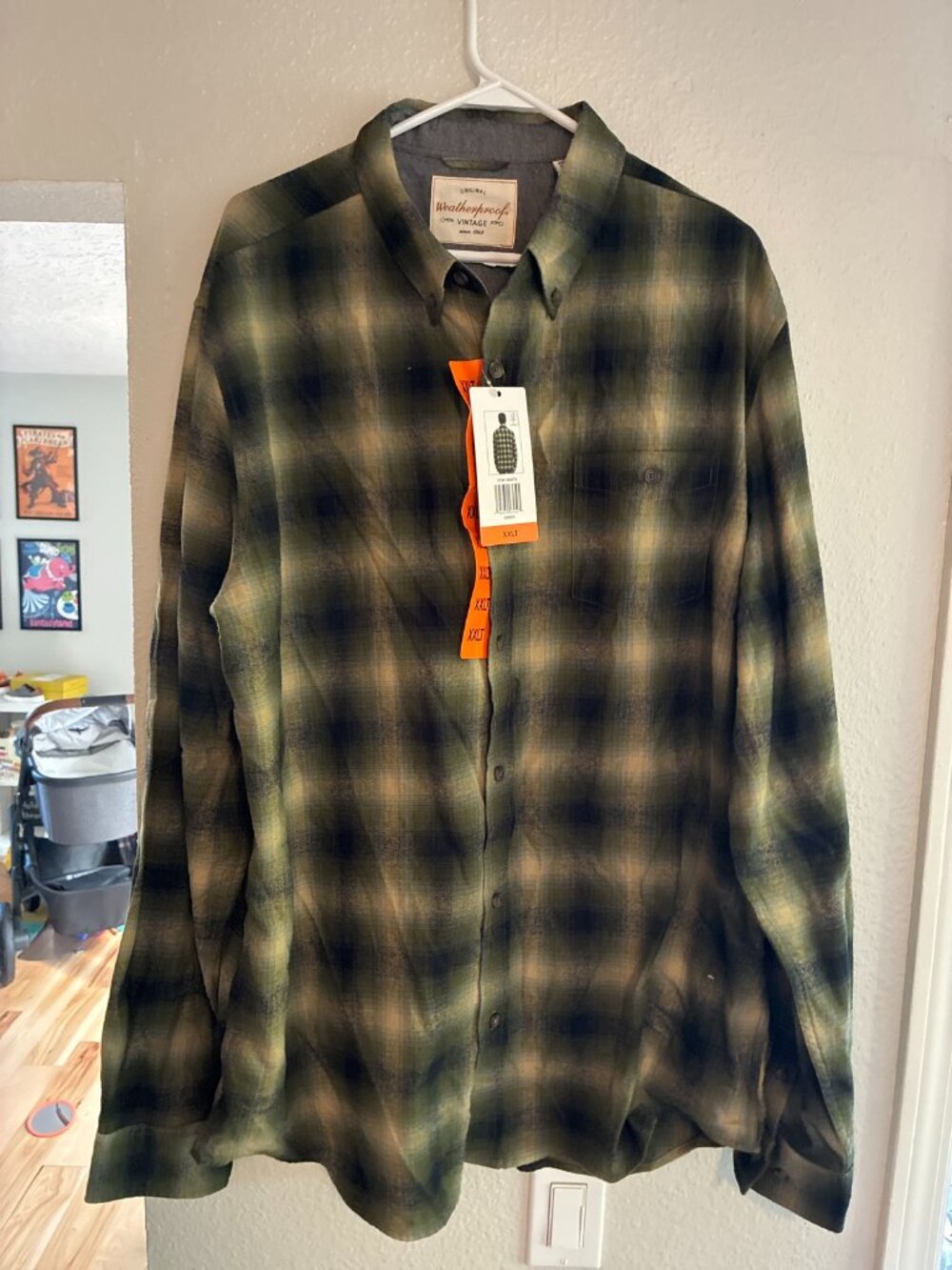 Weatherproof Vintage Men's Flannel Shirt – Green Plaid – XXLT – New with Tags